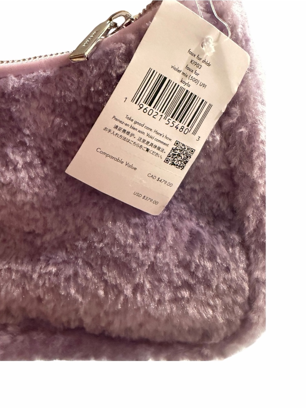kate spade lavender faux-fur shoulder bag with silver spade logo - Picture 6 of 11